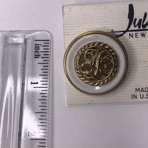 Jules New York Made USA Earrings NEW White Gold Tone Button Style 1980s - Picture 2 of 4